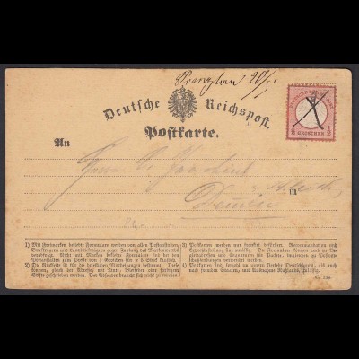 1873 Postkarte 1/2 Groschen kleines Schild Strichentwertung Prenzlau (20600