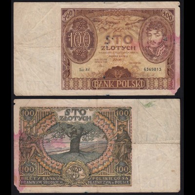 Poland - Bank Polski 100 Zlotty Banknote 1934 Pick 75 stark gebraucht (22435
