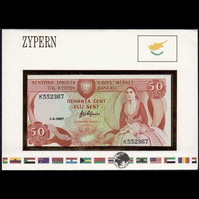 Zypern 50 Cent 1987 Banknotenbrief der Welt UNC Pick 52 (15553