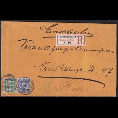 Deutsches Reich 1900 R-Orts-Brief Frankfurt späte Verwendung Mi.46 + 48 (13424