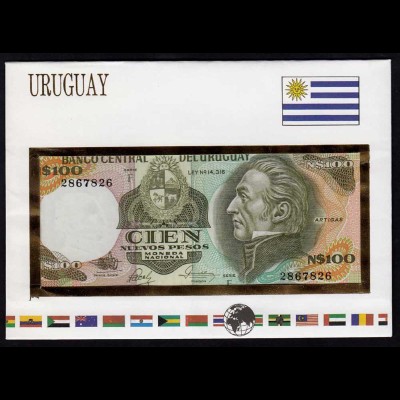 URUGUAY 100 Nuevos Pesos Banknotenbrief der Welt UNC (15502