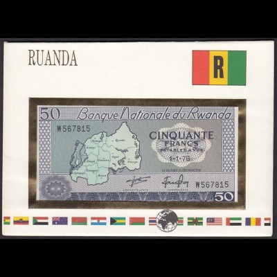RUANDA - RWANDA 50 Francs Banknotenbrief der Welt 1976 UNC Pick 7 (15469