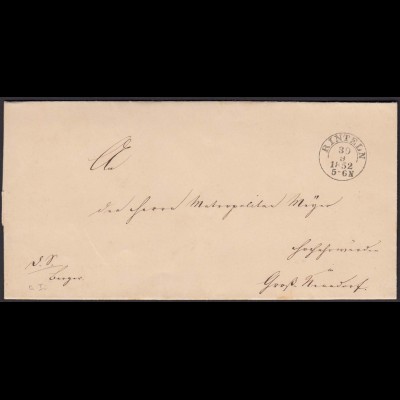 Thurn und Taxis 1852 Umschlag von Rinteln nach Nenndorf (16005