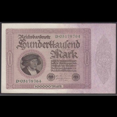 Reichsbanknote 100.000 Mark 100-tausend 1923 aUNC (1-) Ros.82a Serie D