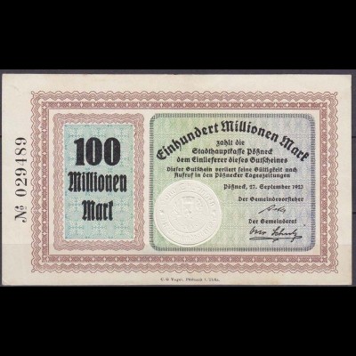 Thüringen - Pössneck 100 Millionen Mark 1923 Notgeld VF (3) (12892