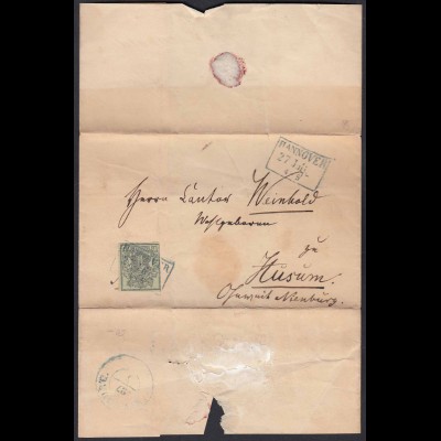 Hannover Umschlag mit 1 Ggr. Mi.Nr 2 nach Husum bei Nienburg (22977