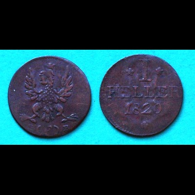 Frankfurt Altdeutsche Staaten 1 Heller Münze 1820 (22915