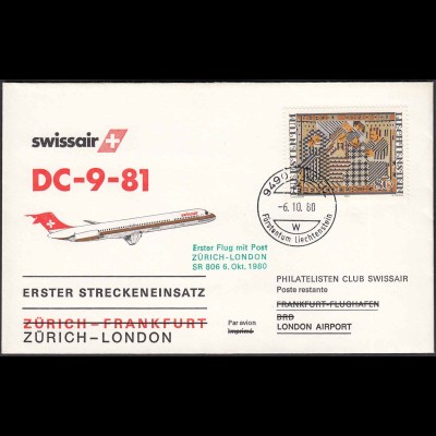 Liechtenstein Erstflug Swissair Zürich - London 1980 SR 806 (22936