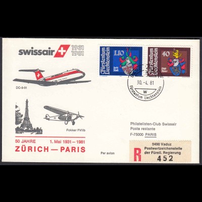 Liechtenstein Erstflug Swissair 50 Jahre Zürich-Paris 1931-1981 (22933