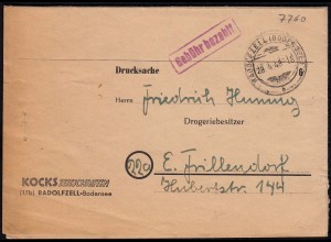 Drucksache Gebühr bezahlt Radolfzell 1948 (23051