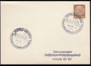 1938 Bayern Sonderstempel Seefeld Pilsensee + Oberaltring Privatganzsache (23127