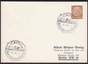 1937 Sonderstempel ICKING im Isartal auf Privatganzsache (23132