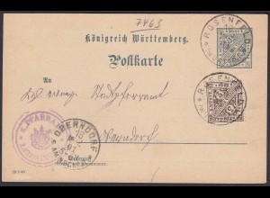 Württemberg Ganzsache m.Zusatzfr. Rpsenfeld - Oberndorf 1901 (22913
