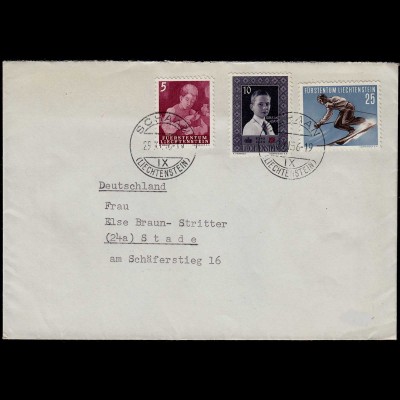 Liechtenstein 1956 Brief Schaan-Stade Mi.289,336,338 (23245