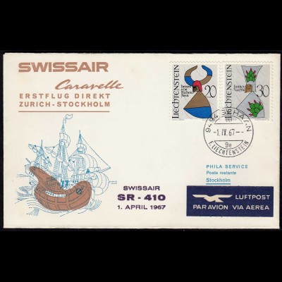 Liechtenstein Erstflug Swissair 1967 Zürich-Stockholm Caravelle (23253