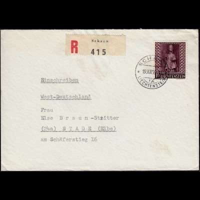 Liechtenstein R-Brief 1959 Schaan - Stade EF Mi.388 (23262
