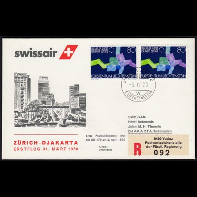 Liechtenstein SWISSAIR 1980 Zürich-DJAKARTA (23274