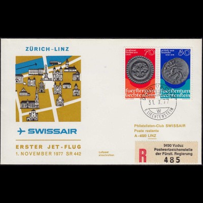 Liechtenstein Swissair Erstflug 1977 Zürich-Linz (23276