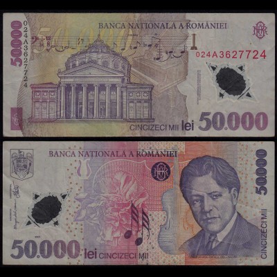 Rumänien - Romania 50000 50.000 Lei Banknote 2001 Pick 113 VF (3) (23345