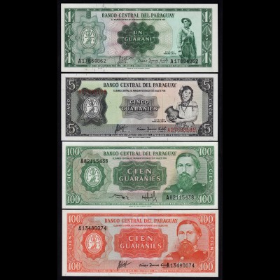 Paraguay - 1, 5, 100, 100 Guaranies Banknoten UNC L1952 (23378