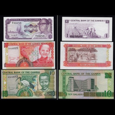 Gambia 1, 5, 10 Dalasi Banknoten UNC 1971/06 (23382