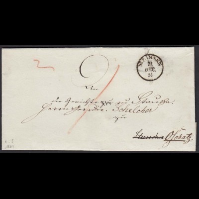 SACHSEN 1864 MEISSEN K1 Umschlag nach Oschatz Taxe (15974