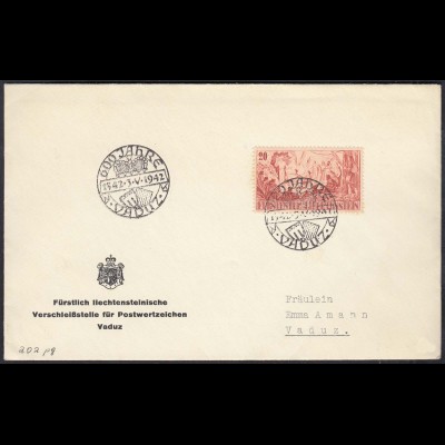 Liechtenstein 1942 Ortsbrief SST 600 Jahre Vaduz (23045