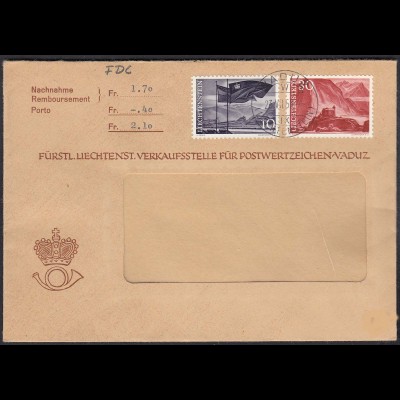 Liechtenstein 1959 NN-Brief FDC nach Zumikon Mi. 381+384 (23041