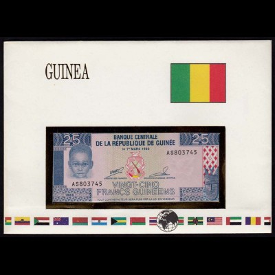 GUINEA - 25 Francs 1960 Banknotenbrief der Welt UNC Pick 28 (15466