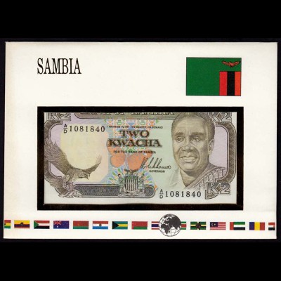 Sambia - 2 KWACHA (1989) Banknotenbrief der Welt UNC Pick 29 (15463