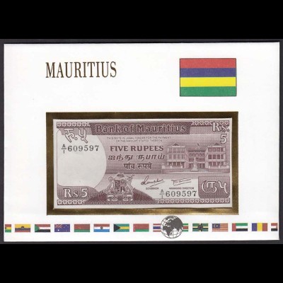 MAURITIUS - 5 Rupees Banknotenbrief der Welt 1985 UNC Pick 34 (15479