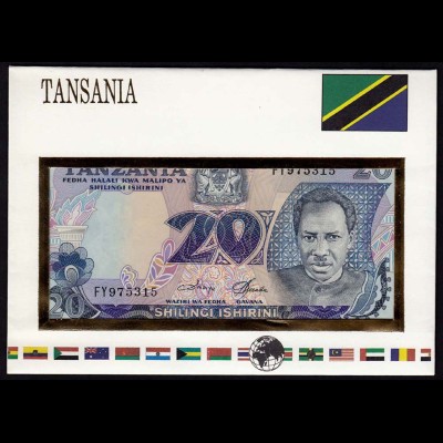 TANSANIA 20 Shillings Banknotenbrief der Welt 1978 UNC Pick 7c (15453