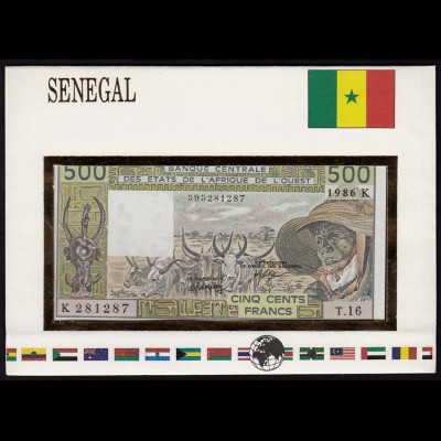 SENEGAL W.A.S. 500 Zaires Banknotenbrief der Welt UNC (15459