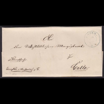 HANNOVER 1856 Brief EMDEN K2b nach CELLE K1b Inhalt (15954
