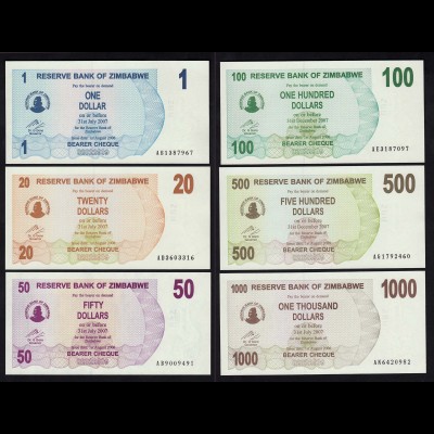 SIMBABWE - ZIMBABWE 1,20,50,100,500,1000 Dollars 2006/07 UNC (17903