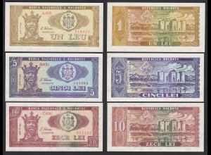 Moldawien - Moldova - 1,5,10 Leu Banknoten 1992 Pick 5,6,7 UNC (1) (17882