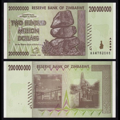 Simbabwe - Zimbabwe 200 Millionen Dollars 2008 Pick 81 UNC (17900