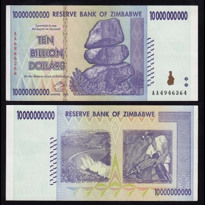 SIMBABWE - ZIMBABWE 10 Billion Dollars 2008 Pick 85 UNC (17899