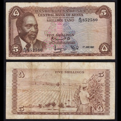 KENIA - KENYA 5 Shillings Banknote 1967 Pick 1b F+ (4+) (17525