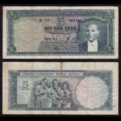 Türkei - Turkey - 5 Lira 1965 Banknote F/VF (3/4) Pick 174 (17564
