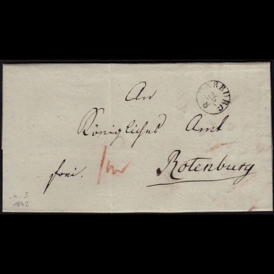 HANNOVER Vorphila 1842 Brief HARBURG K1 nach ROTHENBURG Inhalt (15915