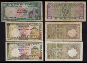 Ceylon - Sri Lanka 3 pieces á 10 Rupees 1973 + 1985 (23416