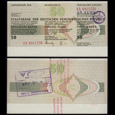 DDR Reisescheck 50 Mark Karibik eingelöst 1989 ohne Unterschrift Vorderseite