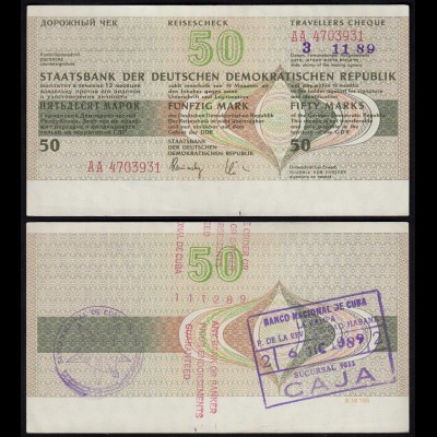 DDR Reisescheck 50 Mark Karibik eingelöst 1989 Vorderseite ohne Unterschrift 