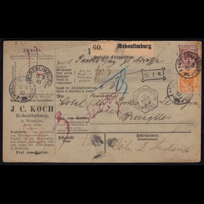 Deutsches Reich 1893 Ausland-Paketkarte Hohenlimburg 49b, 50c (23454