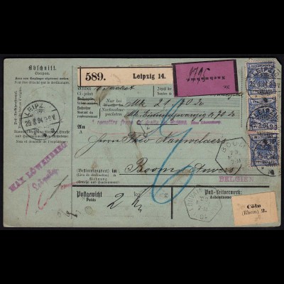 Deutsches Reich 1893 Ausland-Paketkarte 46c, 5 x 48d geprüft (23455