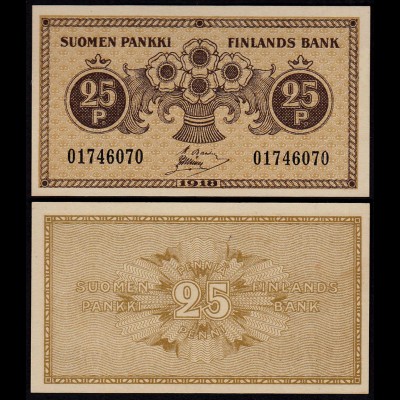FINNLAND - FINLAND 25 PENNIA BANKNOTE 1918 PICK 33 AU (1-) (23586