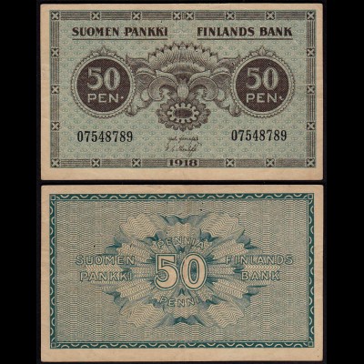 FINNLAND - FINLAND 50 PENNIA BANKNOTE 1918 PICK 34 VF (3) (23601