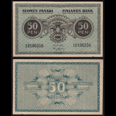 FINNLAND - FINLAND 50 PENNIA BANKNOTE 1918 PICK 34 VF+ (3+) (23602