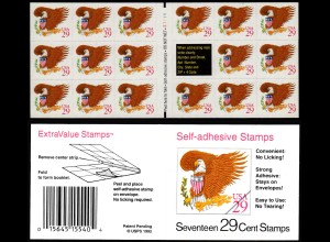 USA 1992 postfrisches Heftchen Selbstklebend ADLER EAGLE (23666